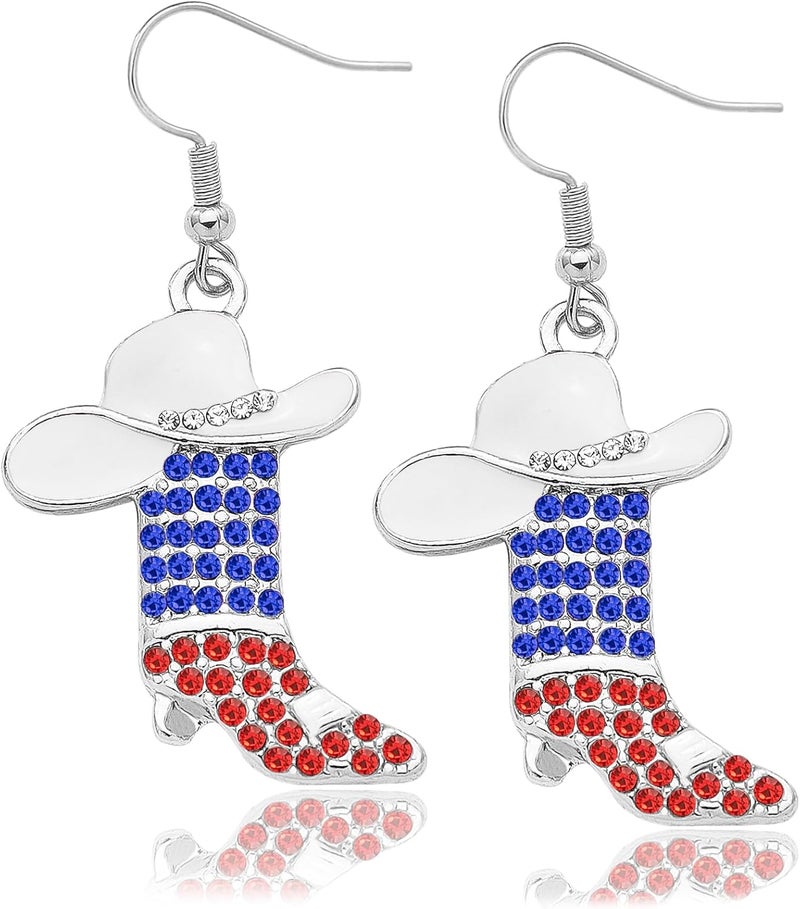 RechicGu Rhinestone Western Boots Earrings Cowgirl Cowboy Enamel Hat Bohemian Rodeo Boot Drop Dangle Earrings for Women - Image 1